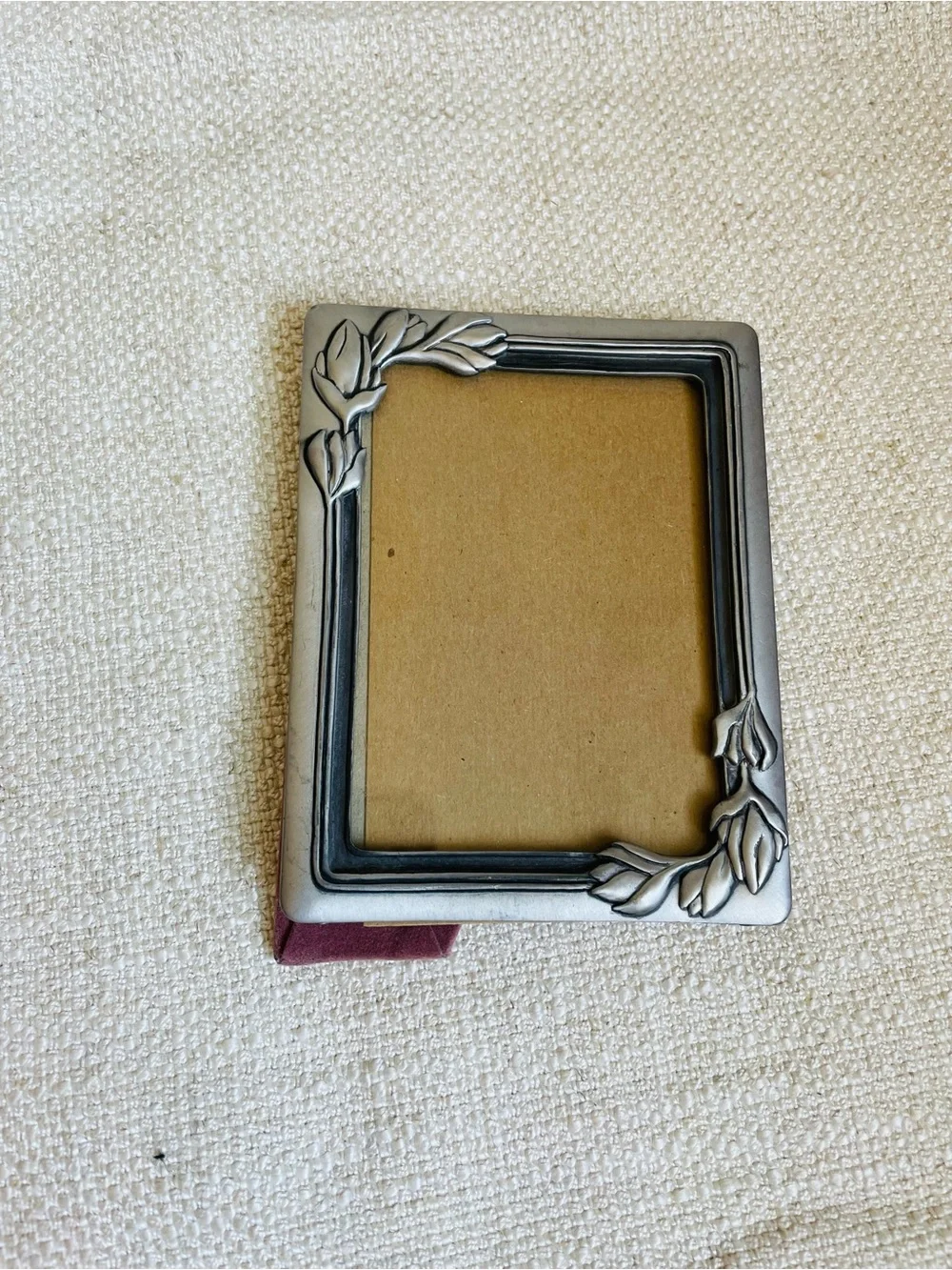Vintage Pewter Silver Floral Accent Photo Frame Fits 4.5x5.5